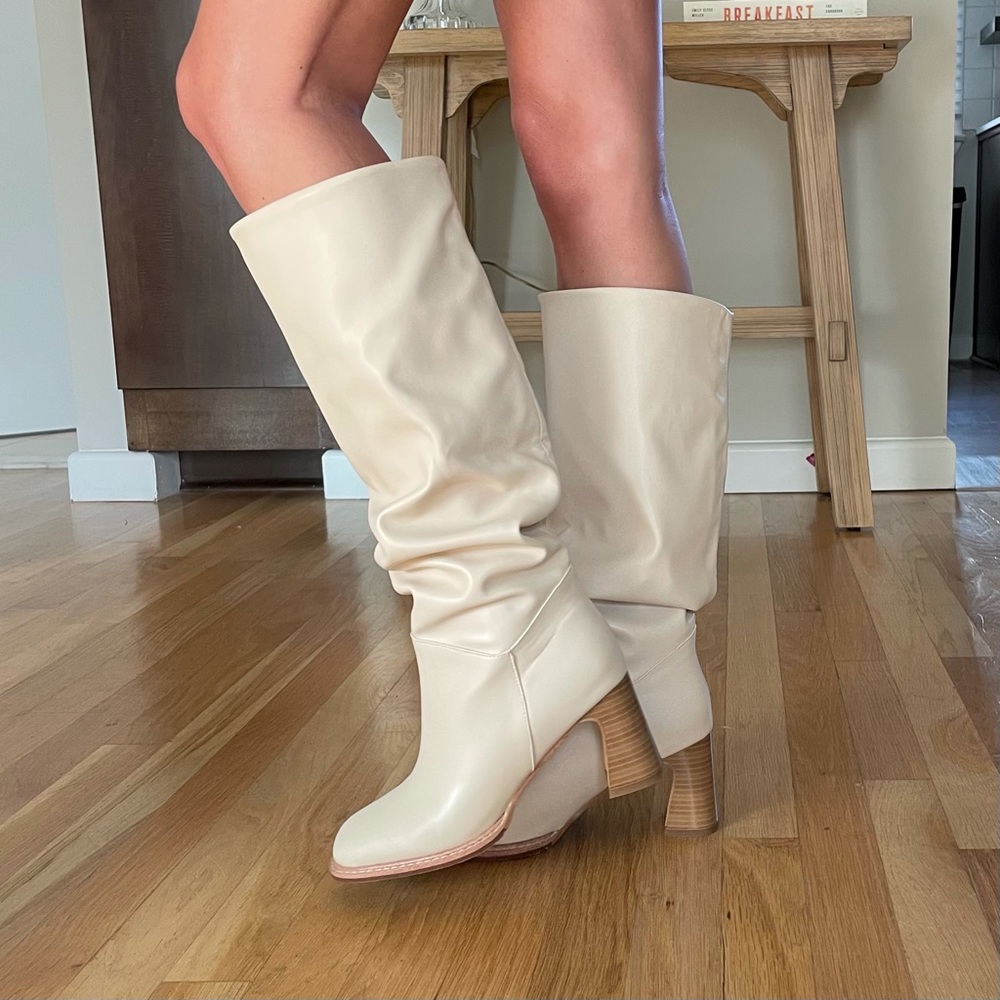 Knee High White Leather Boots - NEVER WORN!
